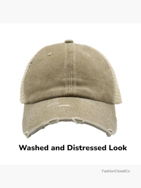 Distressed High Ponytail Baseball Cap with Mesh Back, Adjustable, Breathable, main image 2